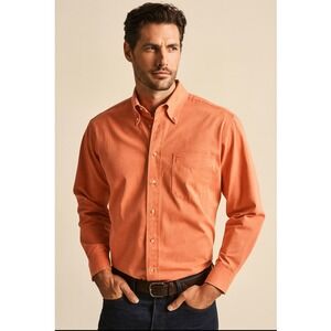 Faconnable Mens Button Down Shirt Long Sleeve Orange Dress‎ Casual Size Large